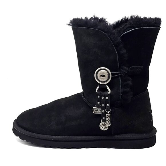 Ugg Azalea Charms Black Suede Short Shearling Sherpa Bootie Boot Women's Size 9 - Picture 7 of 12